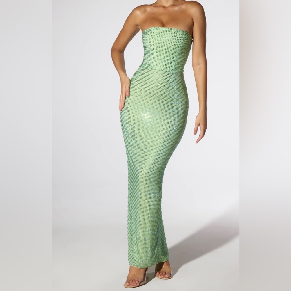 Oh Polly Embellished Strappless Evening Gown